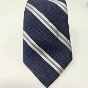 Navy Blue Silver Striped Mens Necktie Classic Formal Business Silk Blend Tie